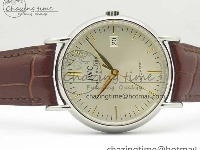 MIROTIME 0305 Portofino Automatic SS TWF 1:1 Best Edition Silver Dial Gold Markers on Brown Leather Strap A Bright 7203